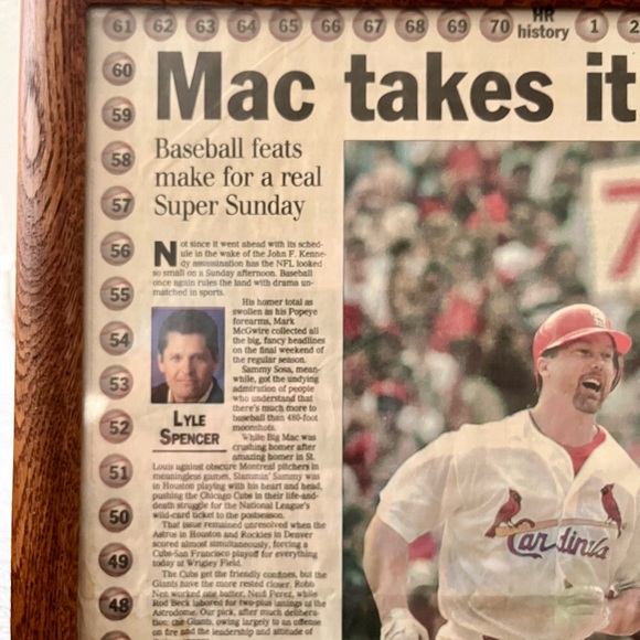 Framed Baseball Newspaper Article in Brown Frame Mark McGuire 13/16 inch - Picture 11 of 13